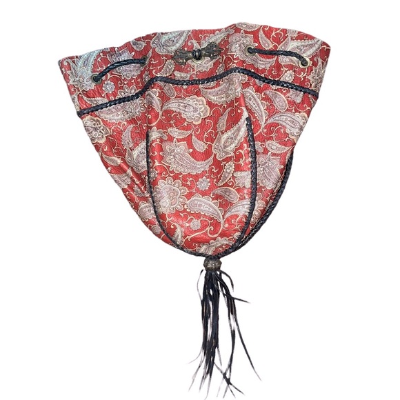 Vintage Handmade Paisley Leather Fringe Crossbody Convertible Shoulder Bag XL - Picture 10 of 11